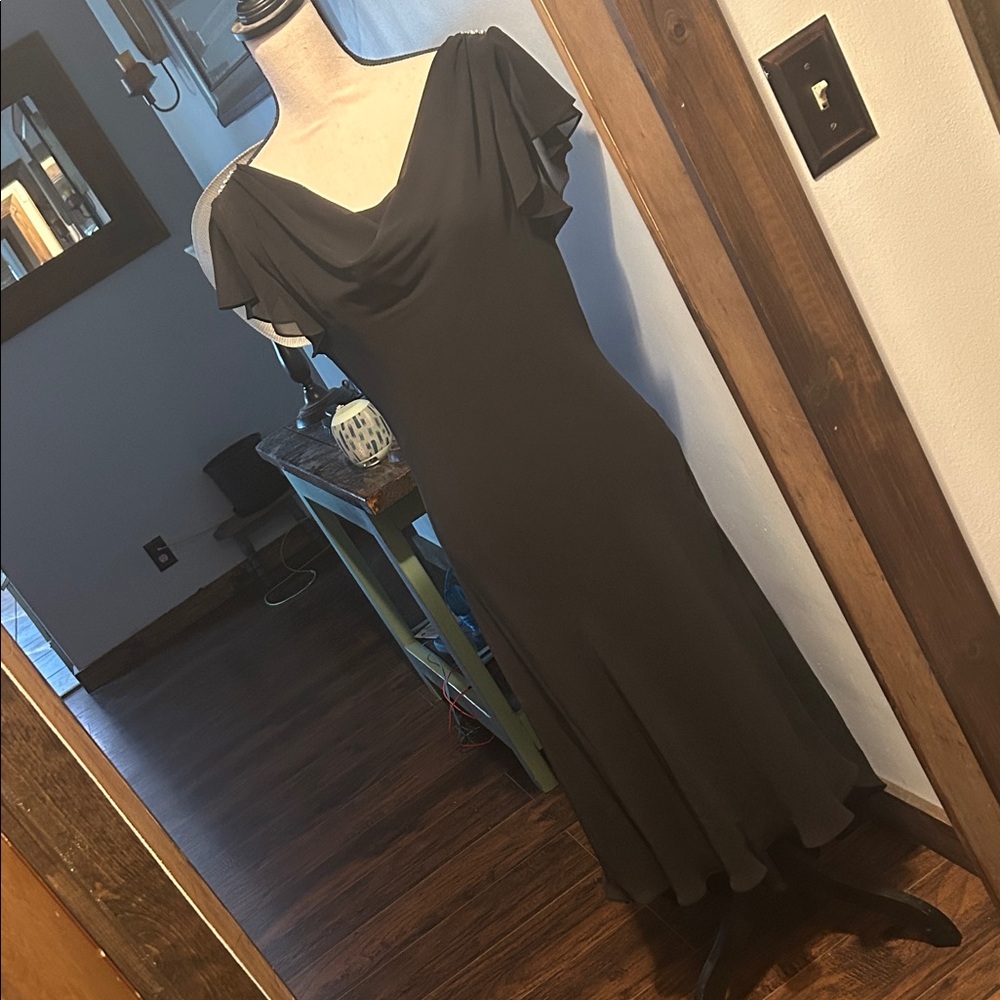 dressbarn Black Midi Dress with Flutter Sleeves